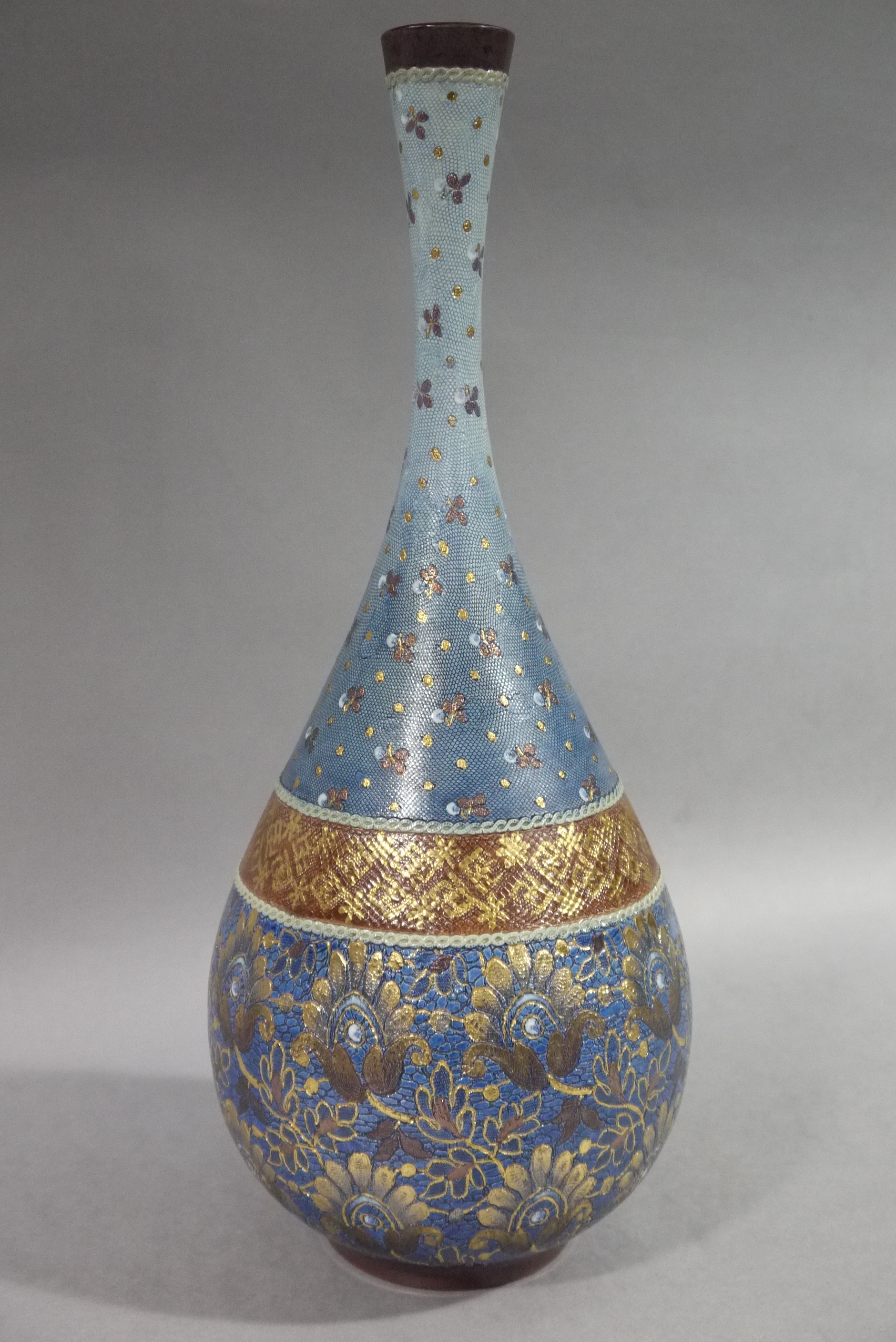 A Doulton Slaters patent chiné gilt vase with tall waisted neck, - Image 2 of 2