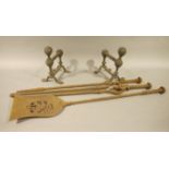 A set of three Victorian steel fire irons with lobed mushroom finials,