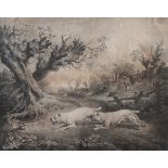 After Charles Tarn 19th century, Bulldogs and Badger, mezzotint, by Rich Earlom,