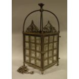 A late 19th century gilt metal, clear and colour beaded glass lantern, of square outline,