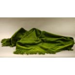 A Victorian green chenille table or piano throw with tasselled fringe,