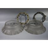 A pair of late Victorian/Edwardian opaque and etched glass ceiling lights,