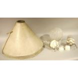 A pair of late Victorian/Edwardian white ceramic and glass pendant exterior lights,