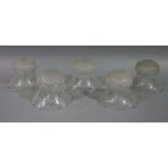 A set of five Edwardian cut glass light shades of thistle shape with scalloped rim, 13.