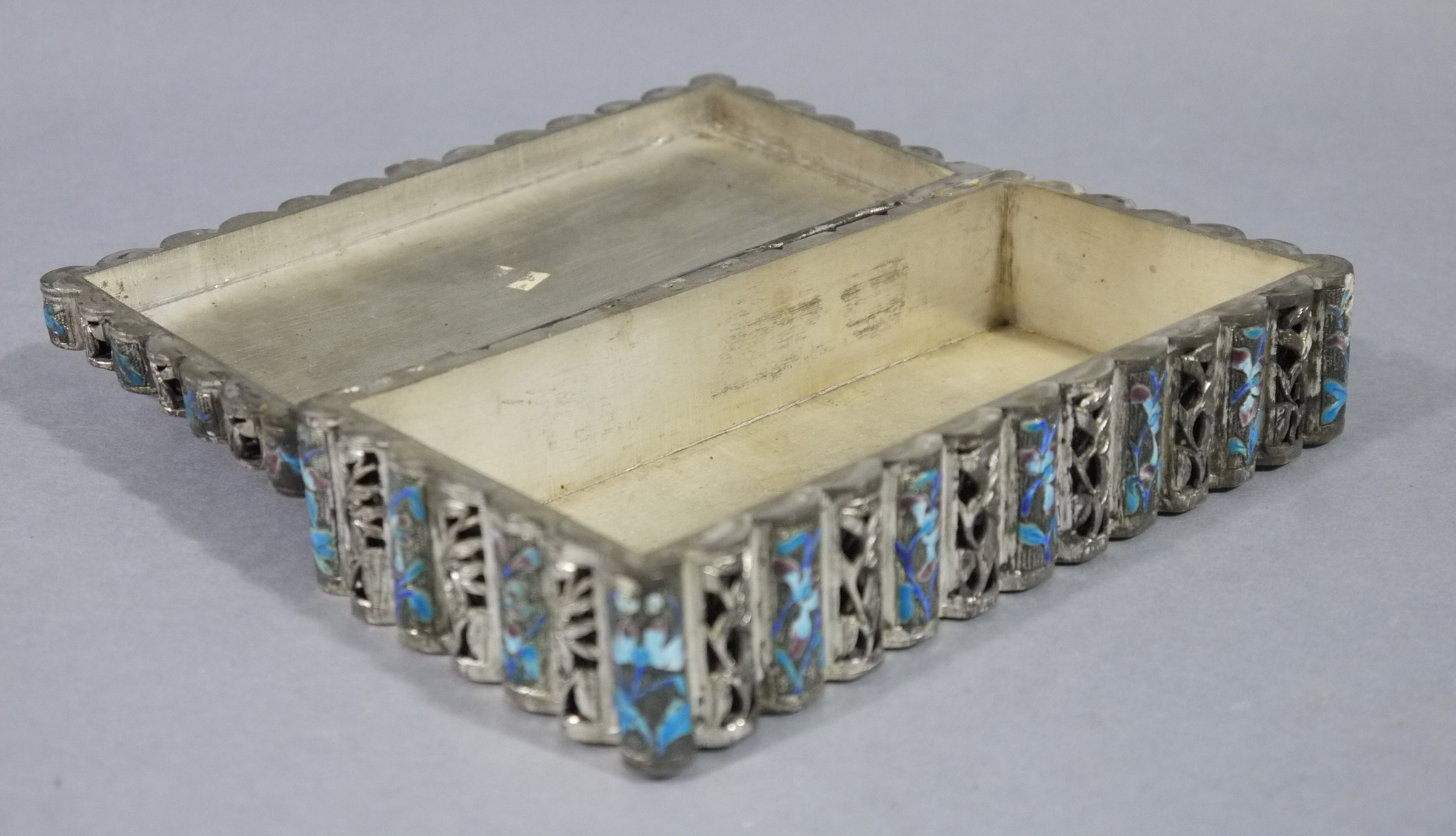 A Chinese silver plated and enamel cigarette box, - Image 2 of 2