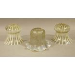 A pair of Victorian/Edwardian vaseline glass light shades of white striped pattern,
