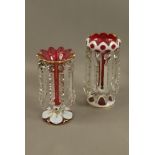 Two Victorian cranberry flashed lustre stands,