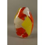 A Mdina modernist glass vase of irregular orange, yellow and white shapes,