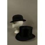 A Ceres fur felt bowler hat size 6 3/4; a best quality own make top hat,