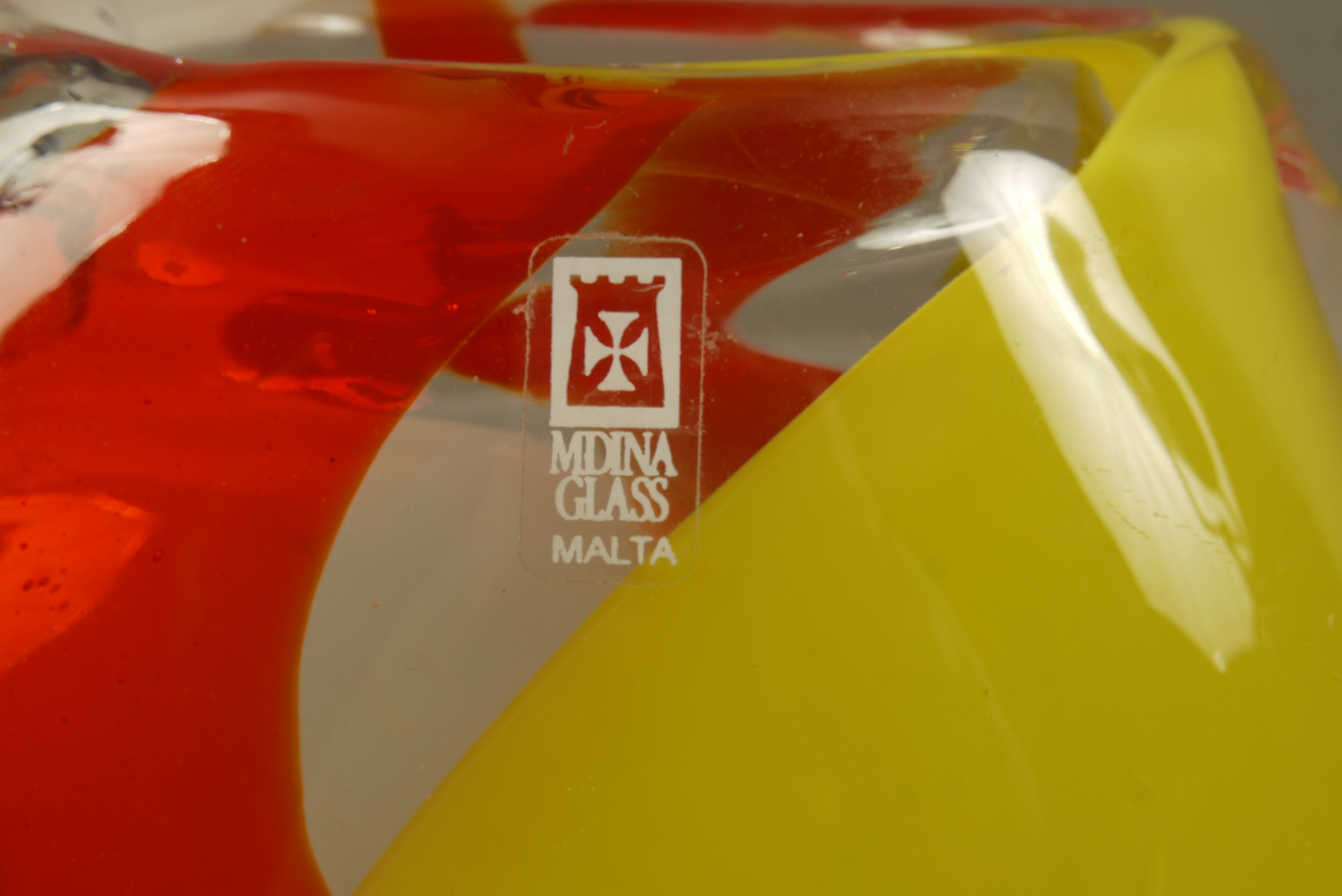 A Mdina modernist glass vase of irregular orange, yellow and white shapes, - Image 2 of 2