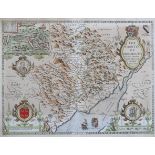 John Speed 'The Countye of Monmouth', 17th century map engraving, later coloured,