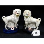 A Pair Of 19th Century Staffordshire Pottery Dog And Flower Basket Quill Holder Groups, 5.5" High