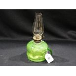 A 19th Century Green Glass Bedroom Oil Lamp