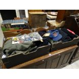 Two Boxes Of Mixed Military Clothing And Cloth Badges