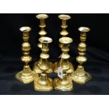 Three Pairs Of Antique Brass Candle Holders