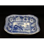 A 19th Century Blue And White Transfer Decorated Serving Dish With Oriental Garden Pattern