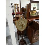 A 19th Century Rosewood Based Pole Screen With Delicate Silkwork Panel