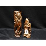 Two Carved Hardwood Oriental Sage Figures