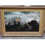 D.H Winter, Oil On Canvas Study Of Boats Approaching A Harbour In Rough Seas With Dutch Flag Flying,