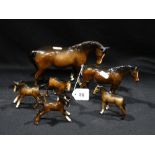 A Group Of Six Beswick Brown Glazed Horses And Foals