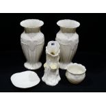 Five Pieces Of Belleek China To Include A Pair Of Georgian Shell Pattern Vases