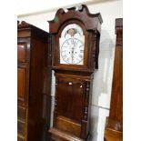 An Antique Oak Encased Long Case Clock With Arch Painted Dial & Eight Day Movement, Signed, J