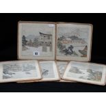 A Set Of Six Early 20th Century Place Mats With Oriental Silkwork Woven Landscape Scenes