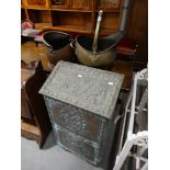 Two Copper & Brass Coal Buckets Together With A Log Box