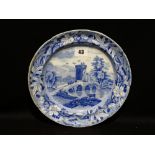 A Circular Blue & White Transfer Decorated Plate In The Bridge Of Lucano, Italy Pattern, 9.5" Dia