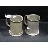 Two Chinese Dragon Decorated Pewter Tankards Each With Glass Base