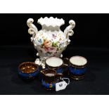 A Selection Of Copper Lustre Pottery To Include Two Clock Vases Together With A Floral Decorated
