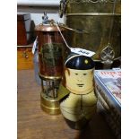 A Late Copper & Brass Safety Lamp Together With A Wooden Russian Doll Set