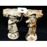 A Pair Of 19th Century Austrian Pottery Match Holder Figures, 5.5" High
