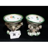 A rare pair of 18th century Meissen salts probably by J F Eberlein of basket form supported on