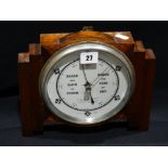 An Art Deco Period Oak Framed Barometer With Circular Dial