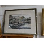 Kathleen Bridle, Watercolour, Harbour & Village View, Signed