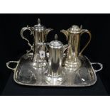 Three Plated Communion Vessels Together With A Two Handled Serving Tray