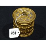 A 19th Century Gilt Brass & Crocodile Skin Lidded Dressing Jar 3" High