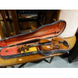 A Cased, One Piece Back Violin With Stradivarius Label, 14" Back