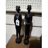 A Pair Of 20th Century Carved African Female Figures, 13.5" High