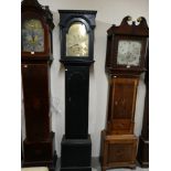 An Antique Pine Encased, Long Case Clock, The Square Hood Enclosing An Arched Brass Dial With 8