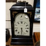 An Antique English Bracket Clock Within An Ebonised Case, The Movement Striking On Eight Bells