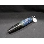 A Victorian Hand Blown Blue Splatter Glass Rolling Pin, 12" Long