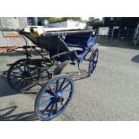 A Blue Four Wheel Two Seater Cart (Damage To One Rear Wheel) Shaft Length 81", Shoulder Width Of