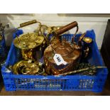 An Antique Copper Kettle Together With An Assortment Of Brass Trinket Pieces & Similar