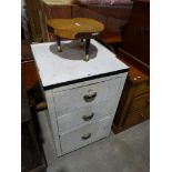 A Mid 20th Century Metal Three Drawer Kitchen Chest Together With A Rustic Wooden Table