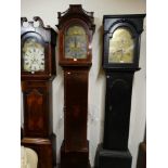 An Antique Oak & Mahogany Encased Long Case Clock, The Stepped Arch Hood Enclosing An Arched Brass &