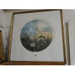 A Circular Format, Coloured Landscape Engraving With Pencil Title & Signature