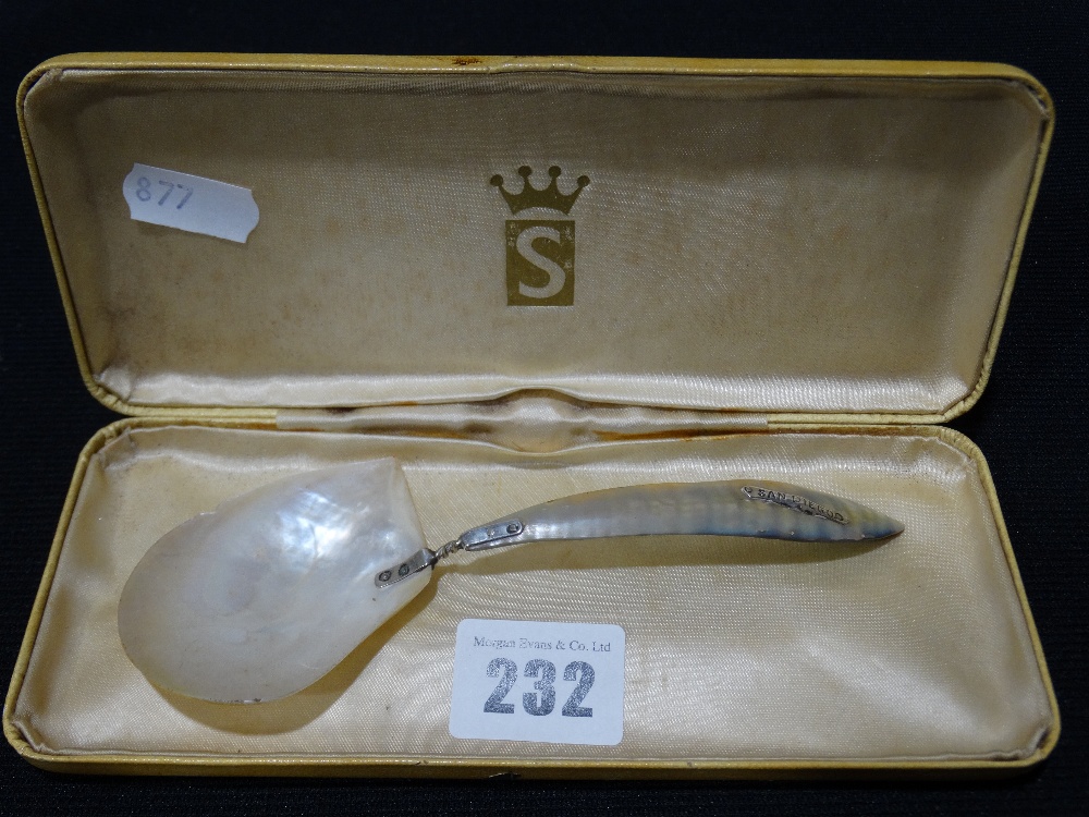 A Mother Of Pearl Caviar Spoon, Marked, San Diego