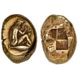 Mysa, Kyzikos, electrum stater, c. 400 BC, Persian archer seated right, examining arrow; tunny